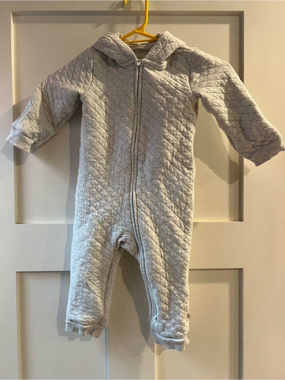 Quilted Hooded Baby One-Piece Romper - Light Gray